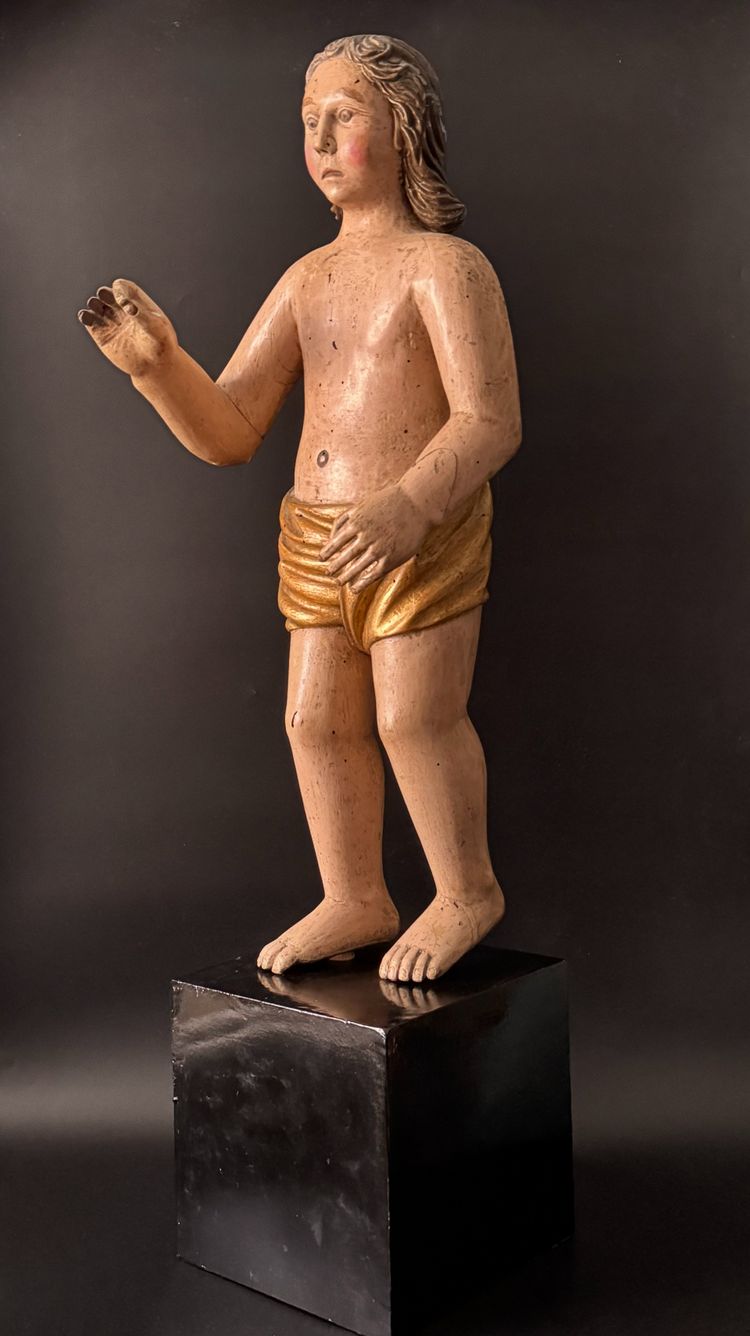 Person oder Engel aus geschnitztem Holz polychrom Frankreich 17. Jahrhundert H72
