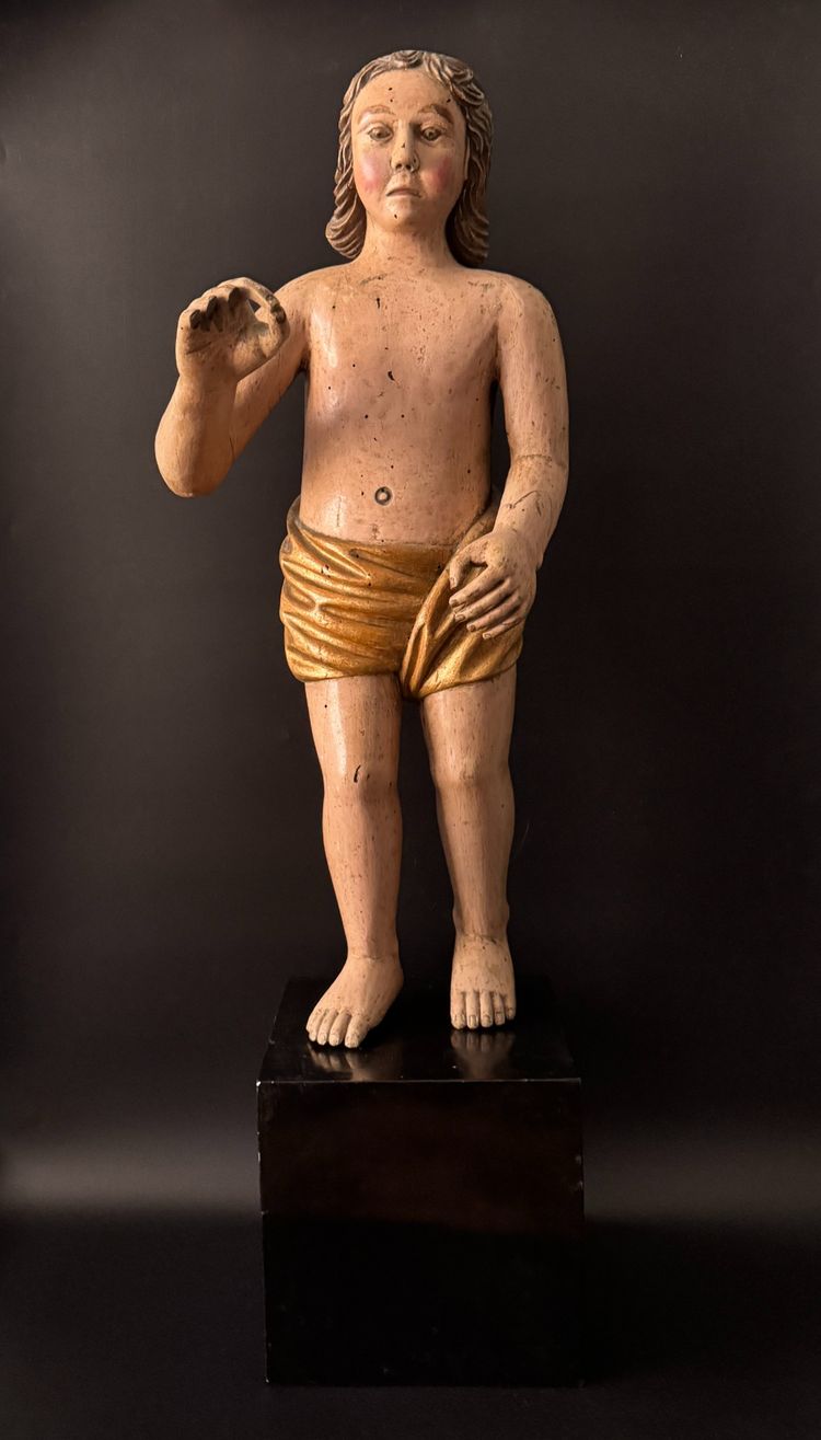 Person oder Engel aus geschnitztem Holz polychrom Frankreich 17. Jahrhundert H72