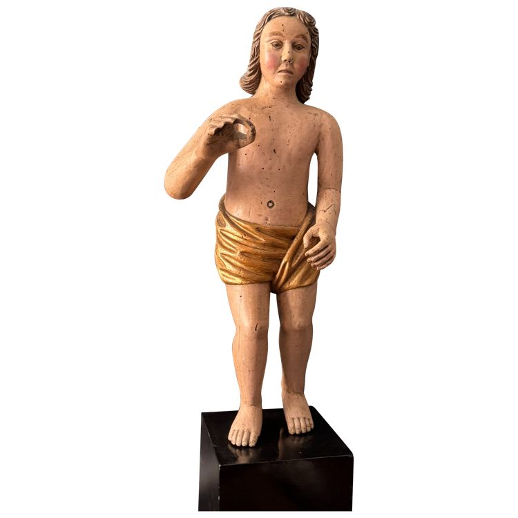 Person oder Engel aus geschnitztem Holz polychrom Frankreich 17. Jahrhundert H72