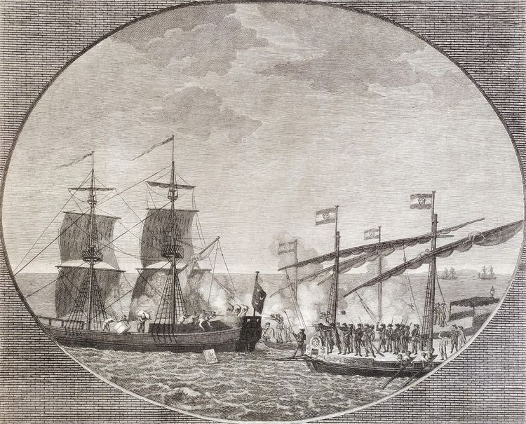Antique engraving by Aliprandi Turkish brigands attacking Ferdinand I's ship 1606 maritime art