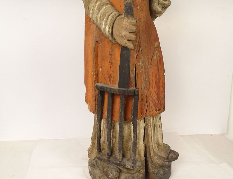 Large Polychrome Wooden Statue Saint Laurent Gril Cuisiniers 17th century