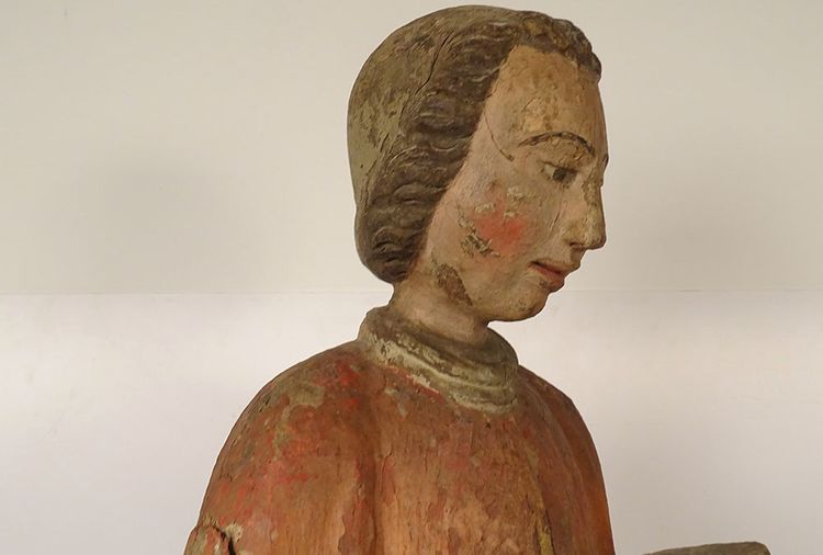 Large Polychrome Wooden Statue Saint Laurent Gril Cuisiniers 17th century