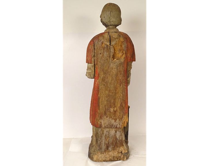 Large Polychrome Wooden Statue Saint Laurent Gril Cuisiniers 17th century