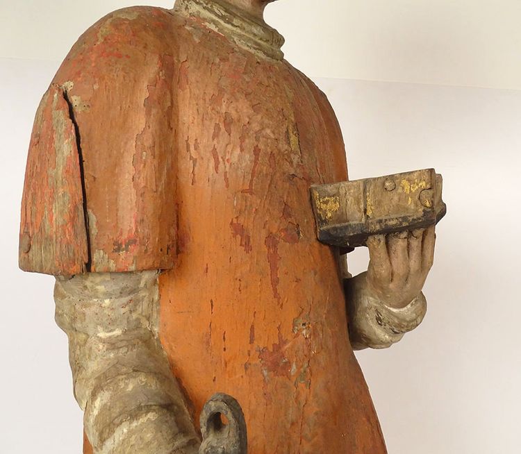 Large Polychrome Wooden Statue Saint Laurent Gril Cuisiniers 17th century