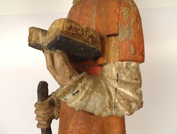 Large Polychrome Wooden Statue Saint Laurent Gril Cuisiniers 17th century