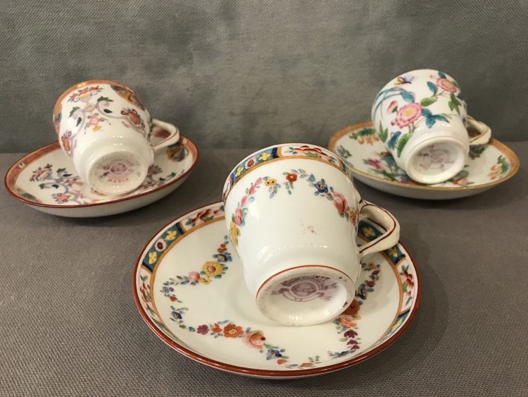 Set di 3 tazze da caffè in porcellana Minton del XIX secolo