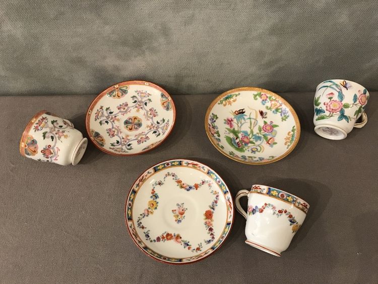 Set di 3 tazze da caffè in porcellana Minton del XIX secolo