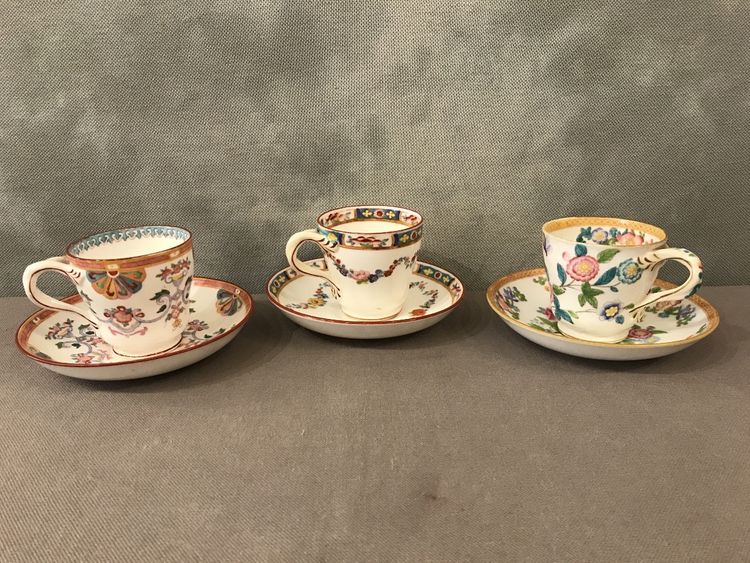 Set di 3 tazze da caffè in porcellana Minton del XIX secolo