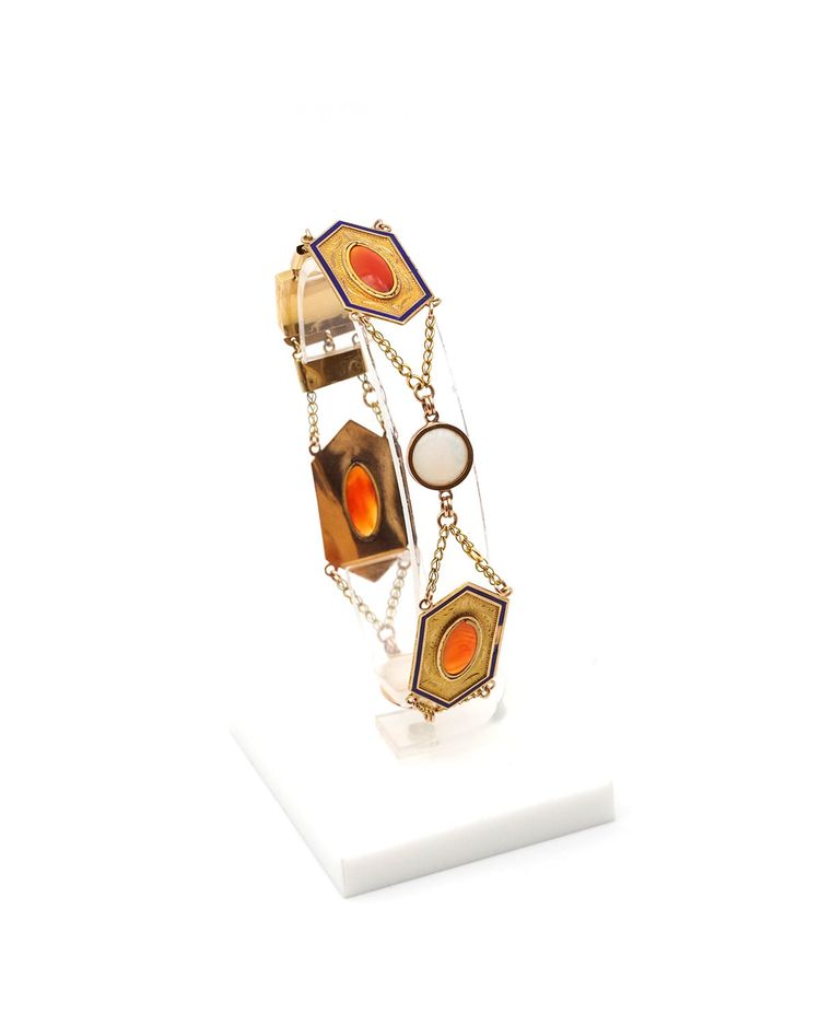 Bracelet cornaline Premier Empire en or 18k, Collier ancien vers 1810, or émail, Bijou Ancien
