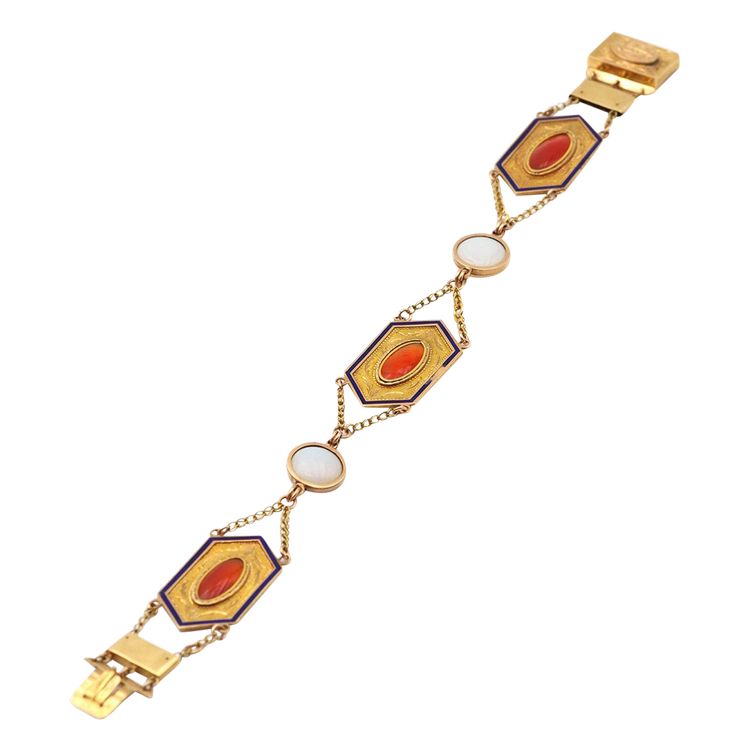 Bracelet cornaline Premier Empire en or 18k, Collier ancien vers 1810, or émail, Bijou Ancien