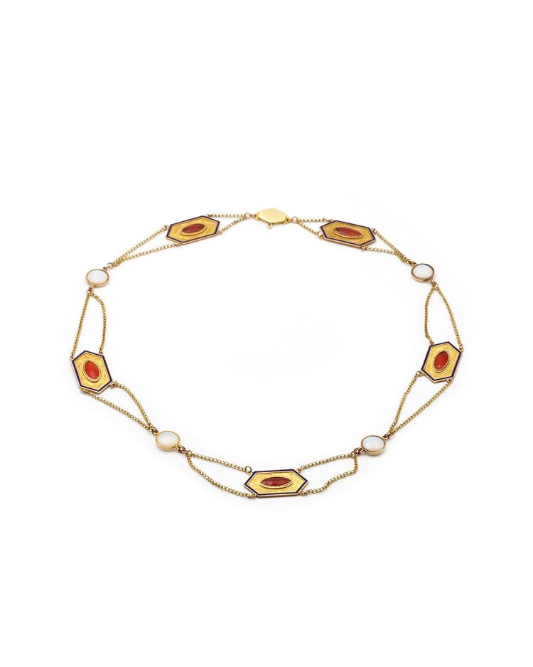 Collier draperie Premier Empire en or 18k, Collier ancien vers 1810, or émail, Bijou Ancien