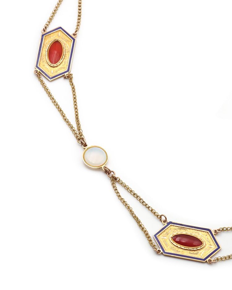 Collier draperie Premier Empire en or 18k, Collier ancien vers 1810, or émail, Bijou Ancien