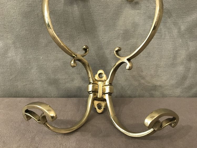 19th century double coat hook in polished and varnished brass