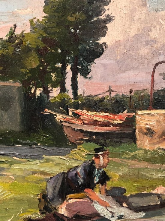 Bretagne Huile Sur Panneau Signée Henry (ou Henri) Vollet (1861 - 1945), Fin XIX / Début XXe Siècle : Scéne de vie bretonne.