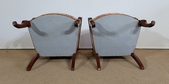  Paire de Fauteuils en Acajou de Cuba massif, époque Restauration – Début XIXe 