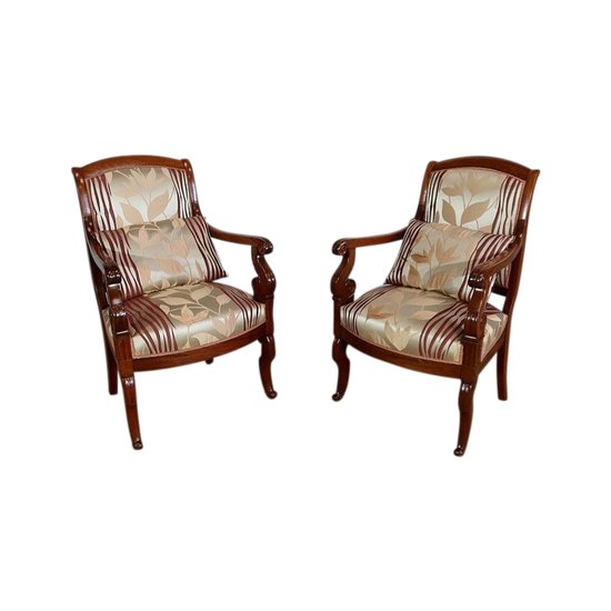  Paire de Fauteuils en Acajou de Cuba massif, époque Restauration – Début XIXe 