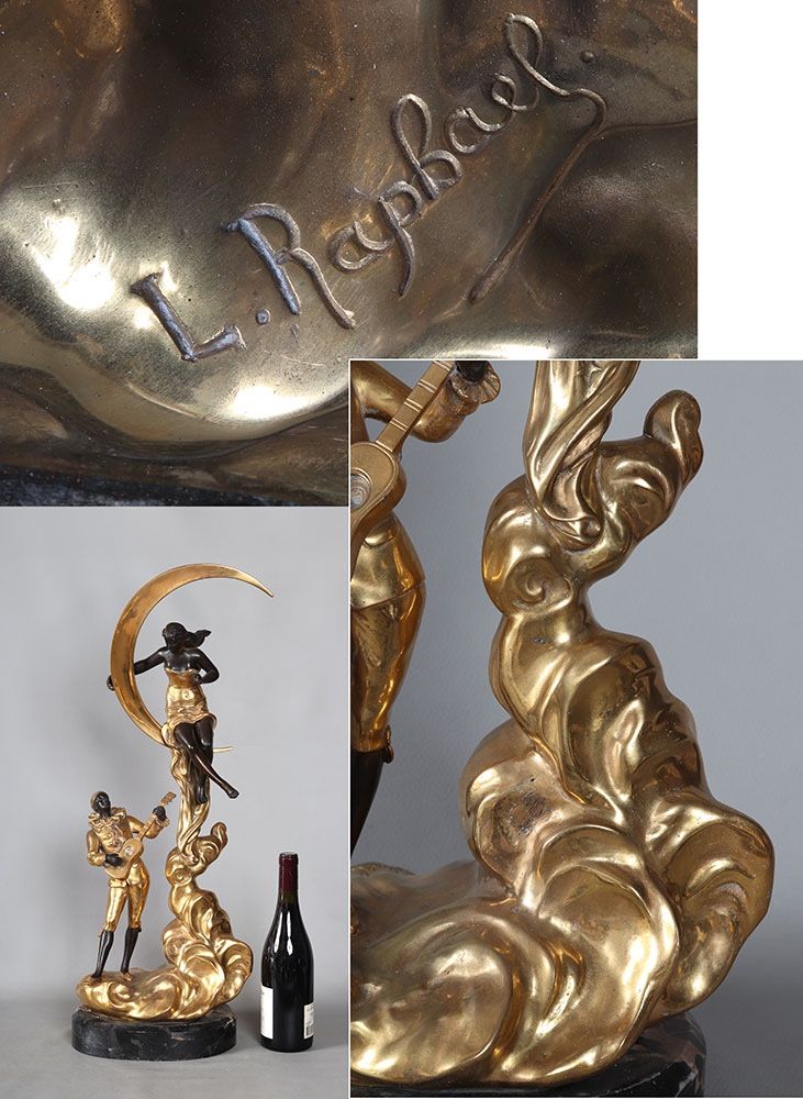 Bronzo inizio XX secolo, 73 cm, L. RAPHAEL, Pierrot