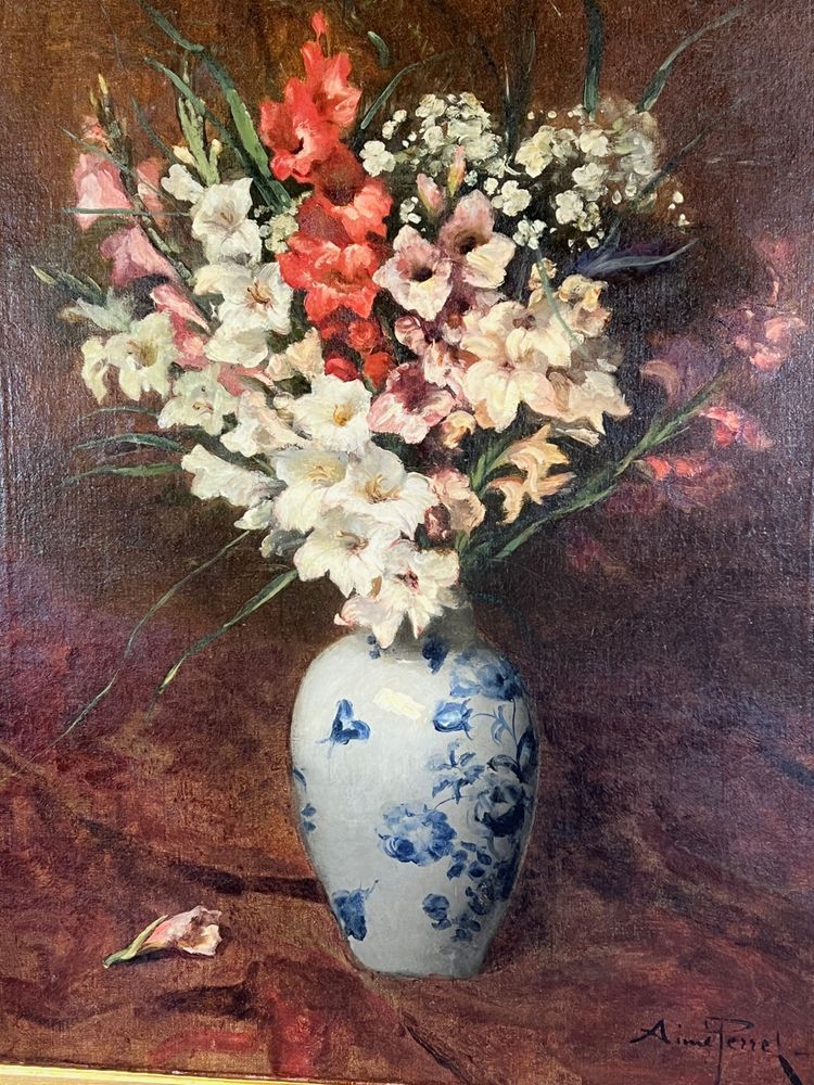 Ölgemälde Nature Morte Aux Fleurs , Aimé Perret (1846-1927)