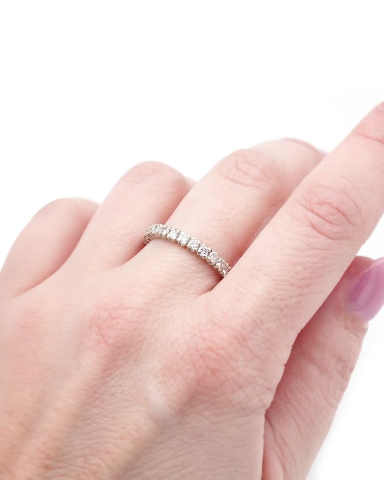 Anello nuziale americano con diamante in oro bianco 18 carati, 1,35 carati, taglio brillante, fede nuziale, matrimonio