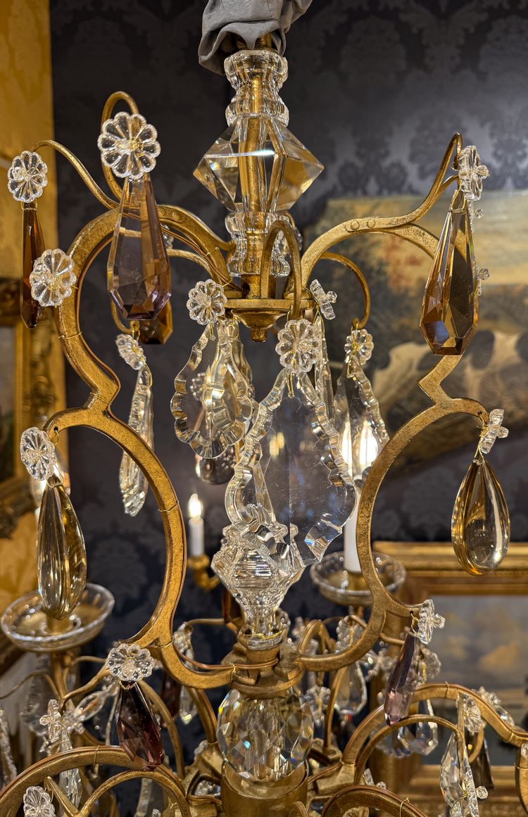 Gilded Iron and Cut Crystal Chandelier by Maison Baguès, circa 1920