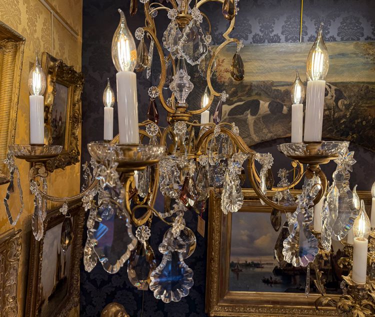 Gilded Iron and Cut Crystal Chandelier by Maison Baguès, circa 1920