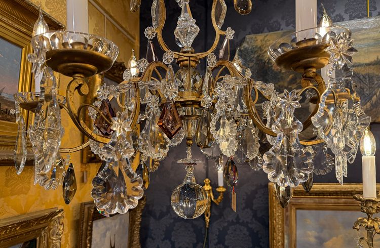 Gilded Iron and Cut Crystal Chandelier by Maison Baguès, circa 1920