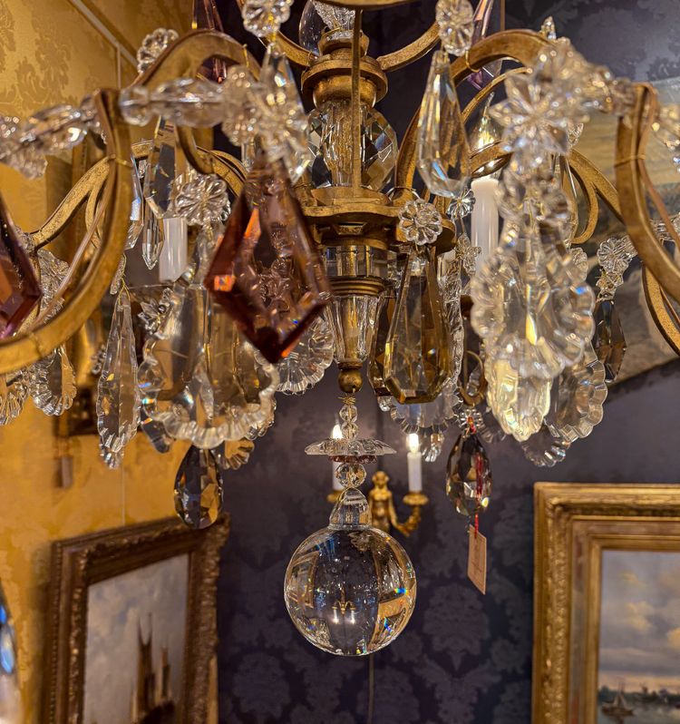 Gilded Iron and Cut Crystal Chandelier by Maison Baguès, circa 1920