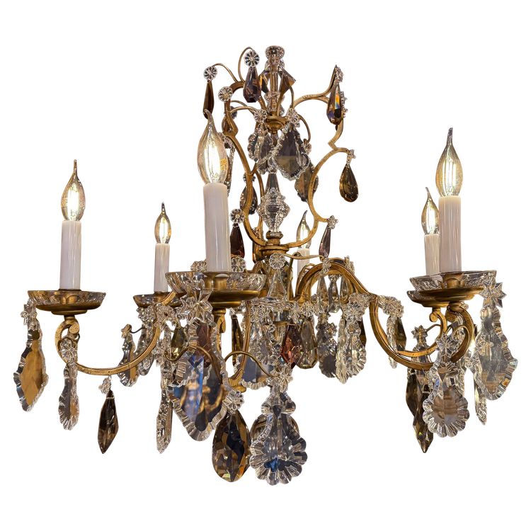 Gilded Iron and Cut Crystal Chandelier by Maison Baguès, circa 1920
