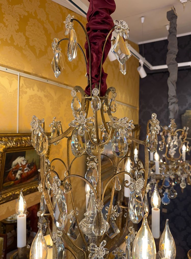 Gilded Iron and Cut Crystal Chandelier by Maison Baguès, circa 1920