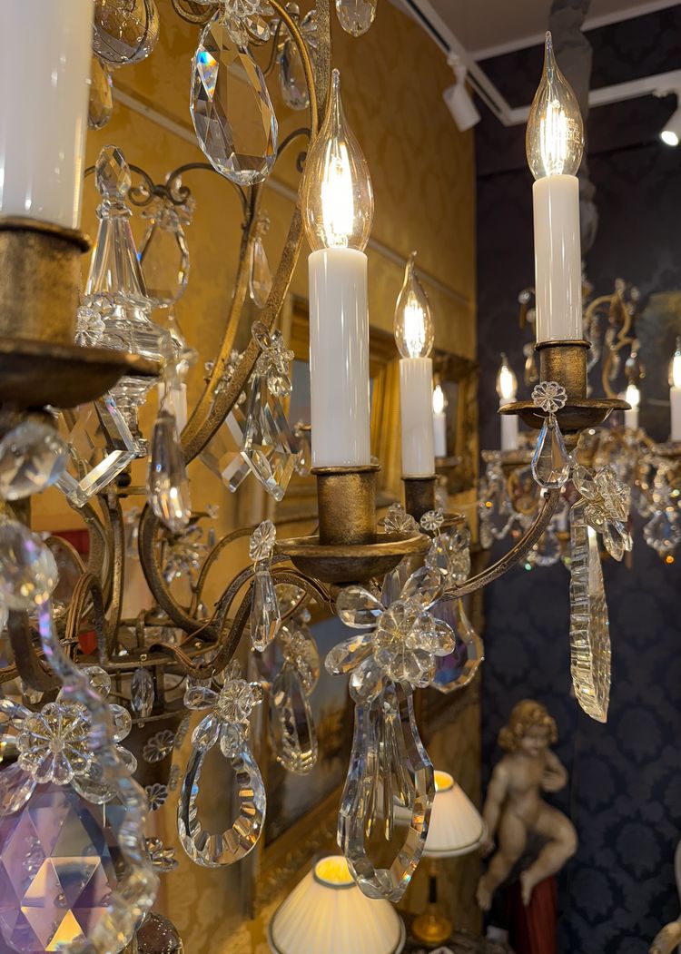 Gilded Iron and Cut Crystal Chandelier by Maison Baguès, circa 1920