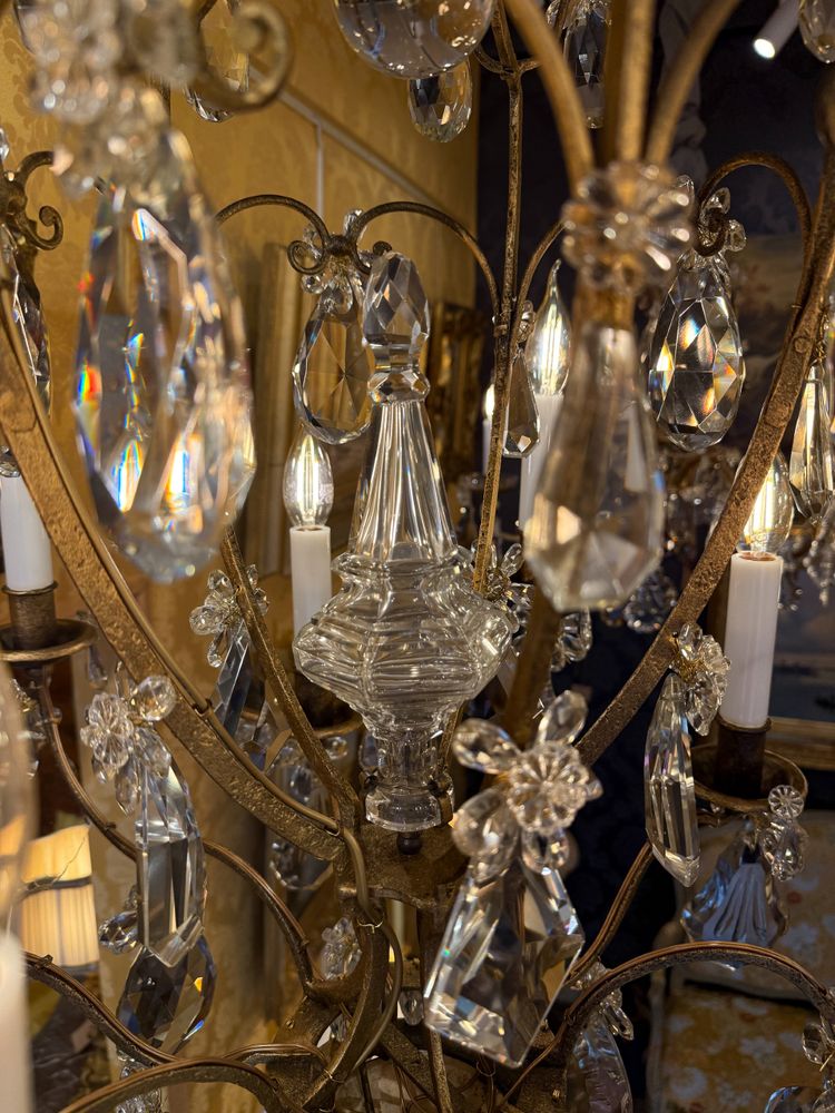 Gilded Iron and Cut Crystal Chandelier by Maison Baguès, circa 1920