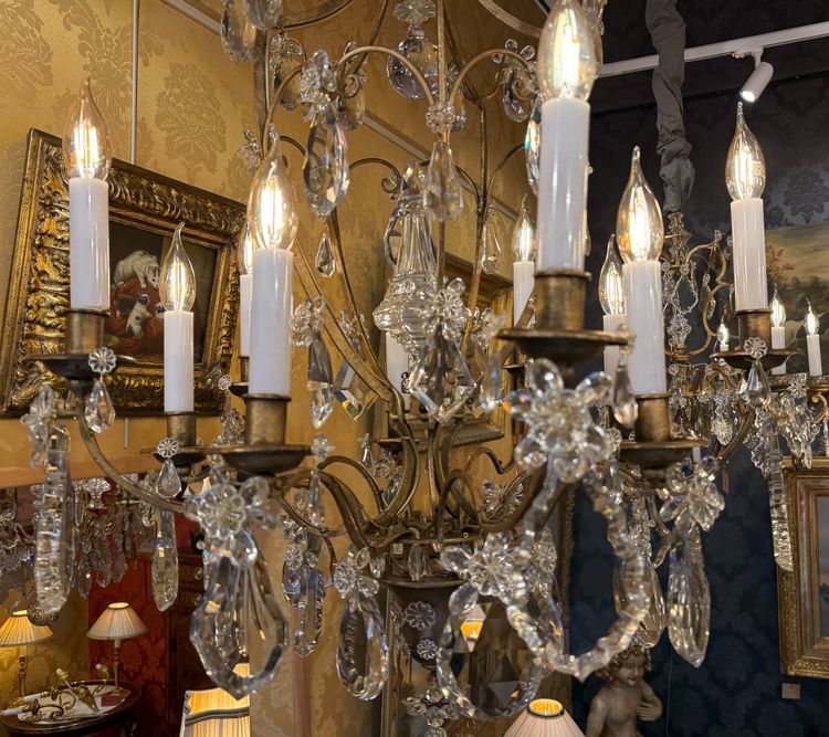 Gilded Iron and Cut Crystal Chandelier by Maison Baguès, circa 1920