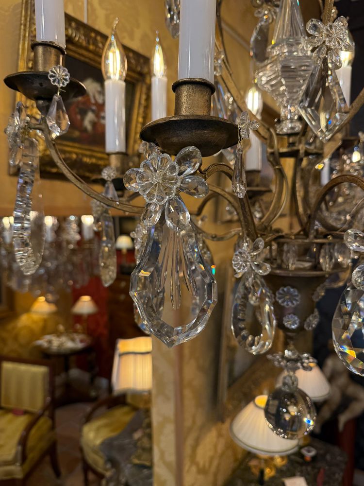 Gilded Iron and Cut Crystal Chandelier by Maison Baguès, circa 1920