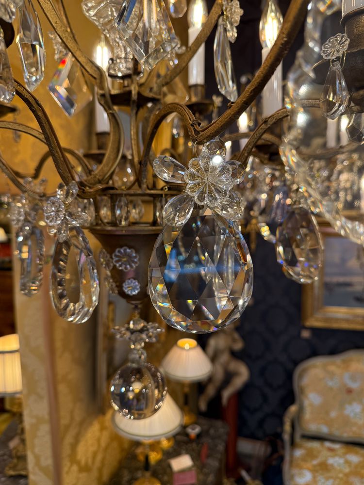 Gilded Iron and Cut Crystal Chandelier by Maison Baguès, circa 1920