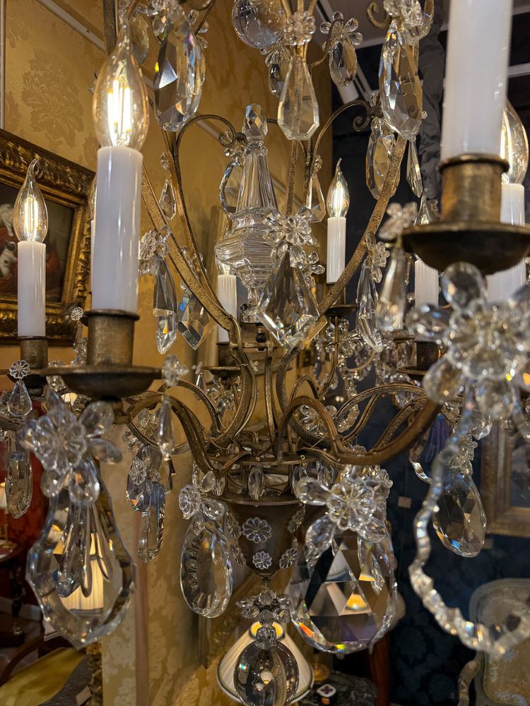 Gilded Iron and Cut Crystal Chandelier by Maison Baguès, circa 1920