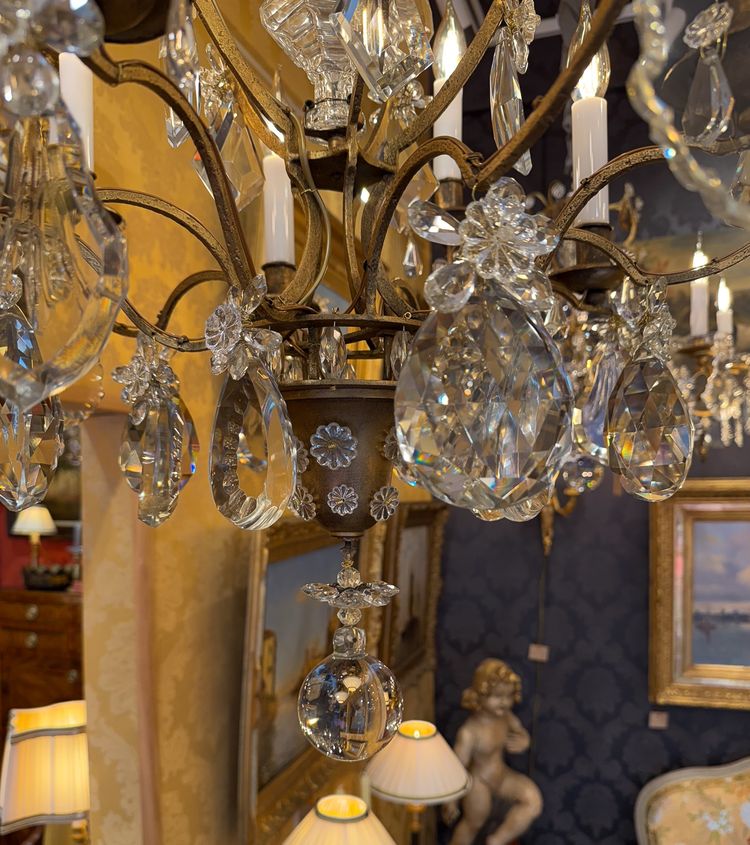 Gilded Iron and Cut Crystal Chandelier by Maison Baguès, circa 1920