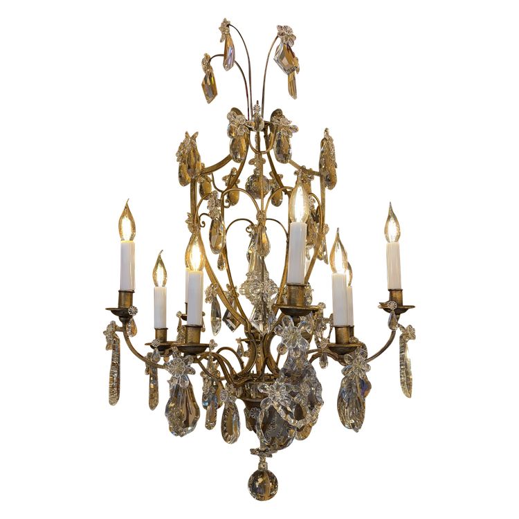 Gilded Iron and Cut Crystal Chandelier by Maison Baguès, circa 1920