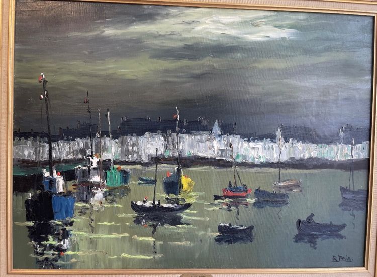 Coucher De Soleil En Rade De Rouen Signed René Prin