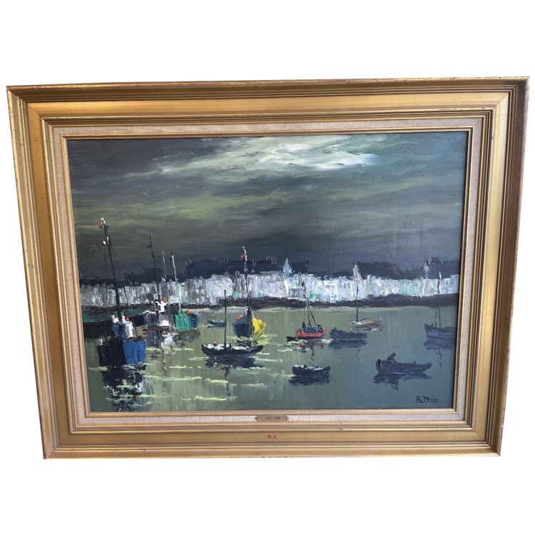 Coucher De Soleil En Rade De Rouen Signed René Prin