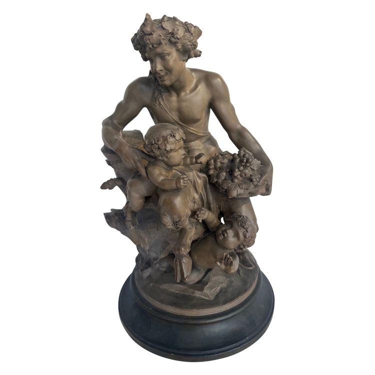 Terre Cuite By Clodion Representing A Faun Surrounded By Puttis