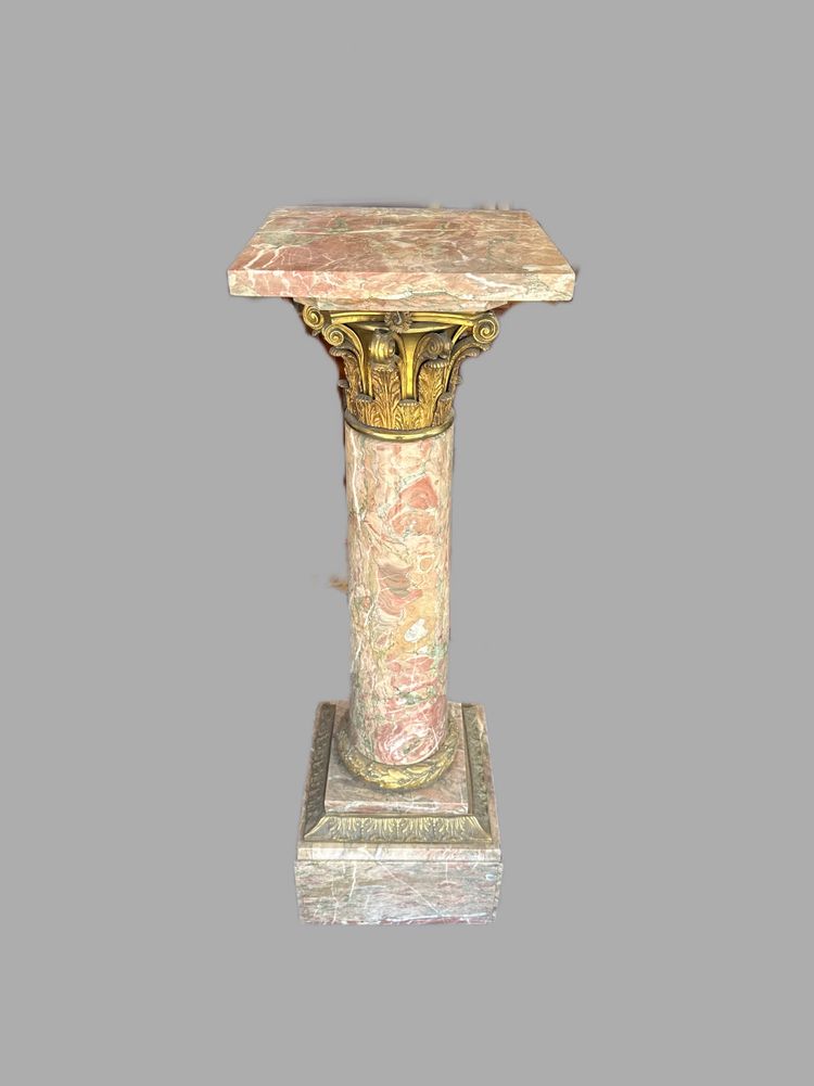 Marble Column Dressed In Gilded Bronze 19th century period
