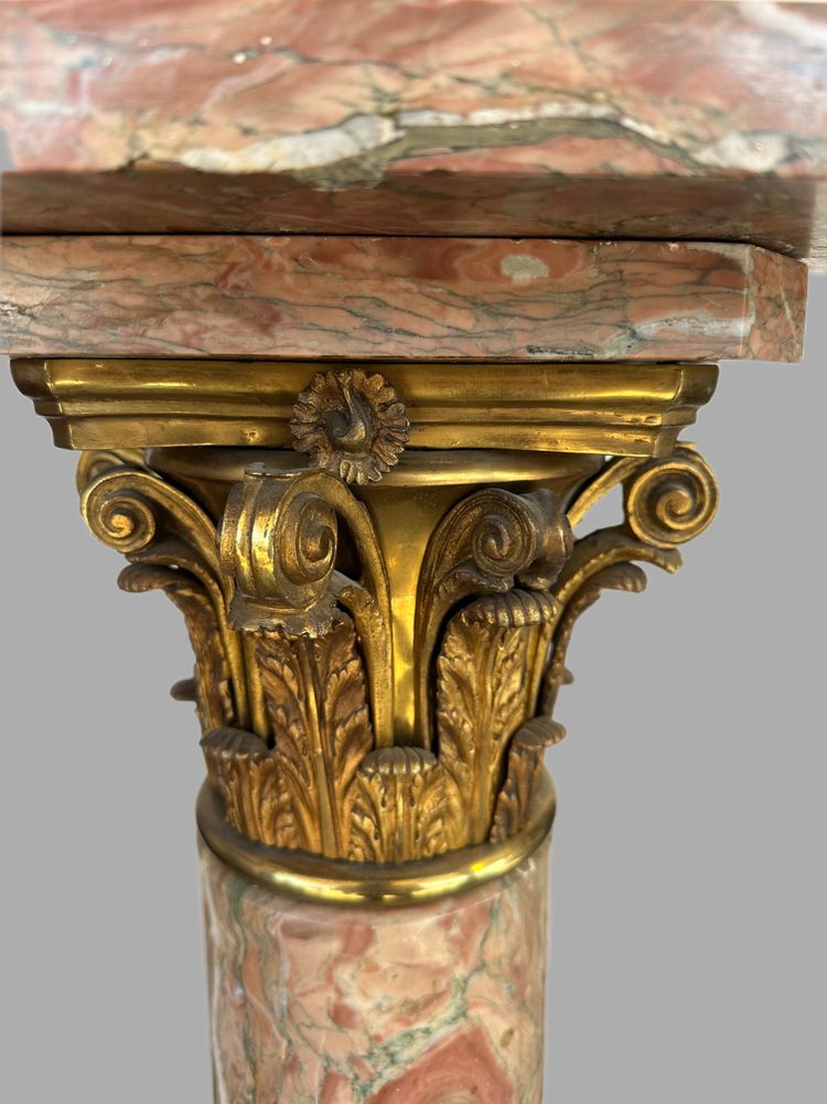 Marble Column Dressed In Gilded Bronze 19th century period