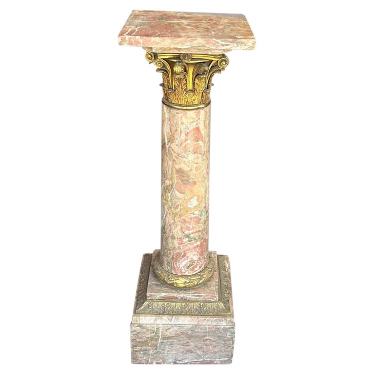 Marble Column Dressed In Gilded Bronze 19th century period