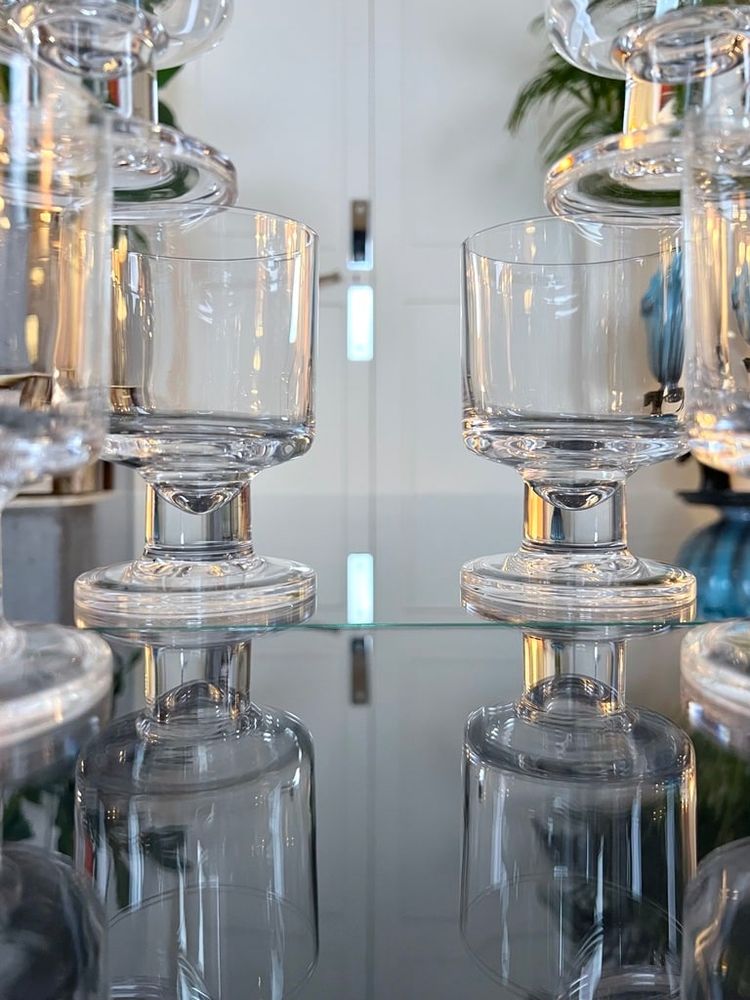 Set di 10 bicchieri da acqua con stelo in cristallo - Vintage anni '70 