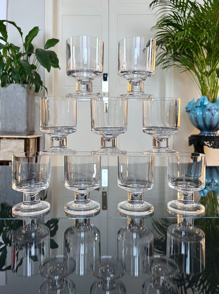 Set di 10 bicchieri da acqua con stelo in cristallo - Vintage anni '70 
