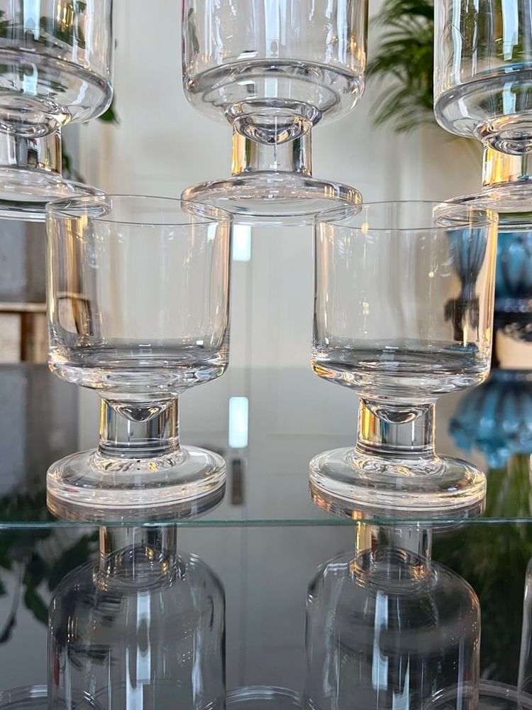 Set di 10 bicchieri da acqua con stelo in cristallo - Vintage anni '70 