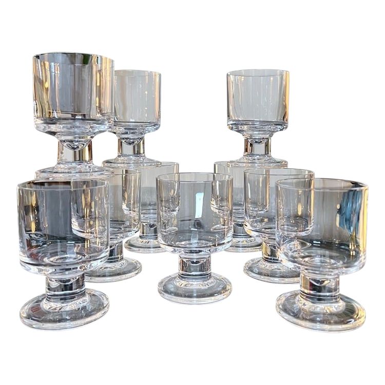 Set di 10 bicchieri da acqua con stelo in cristallo - Vintage anni '70 