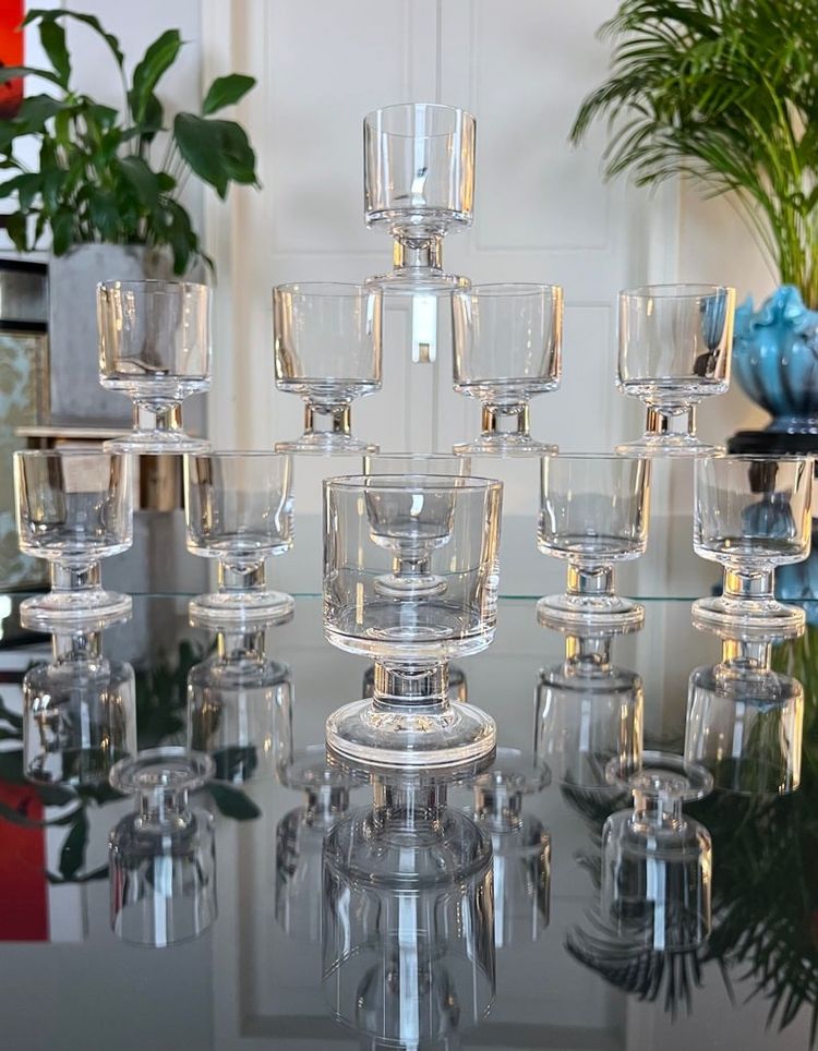 Calici da vino con stelo in cristallo - Vintage 1970 - Set di 11 bicchieri da tavola