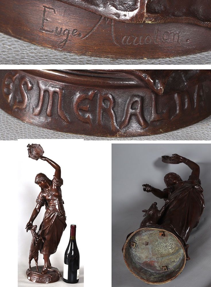 Bronze XIX ème, Eugène MARIOTON 1857 / 1933, Esméralda et sa chèvre.
