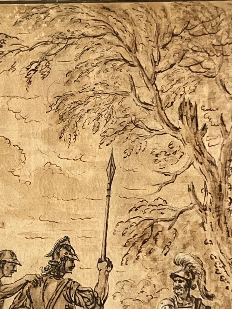 Roman Centurion at Rest, 18th century Italian school, Brown ink wash